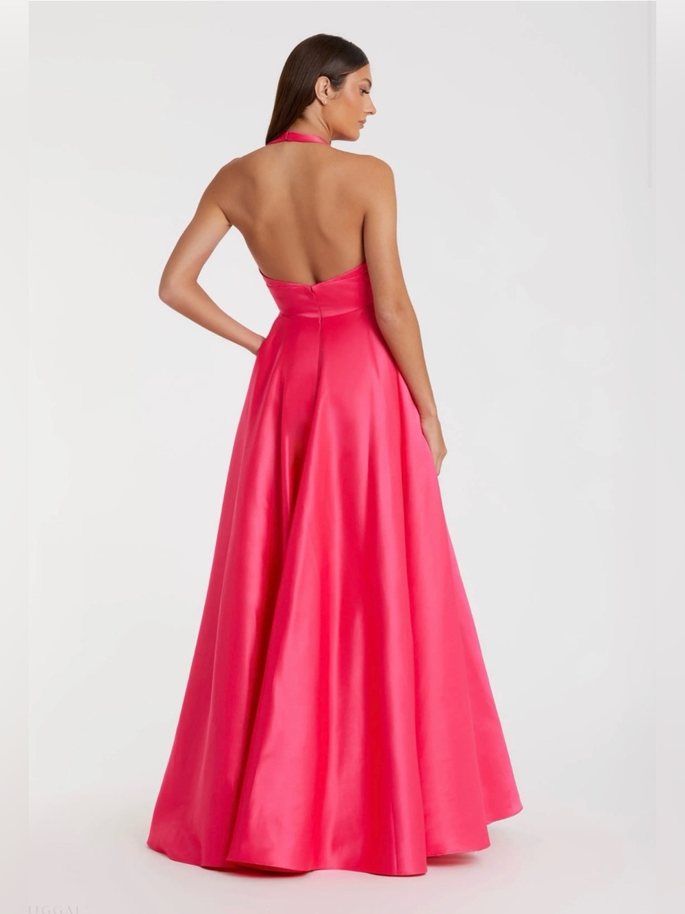 Mac Duggal - Pink Sleeveless Halter Neck Satin Ball Gown With Bow - Size 6 - Picture 2 of 7
